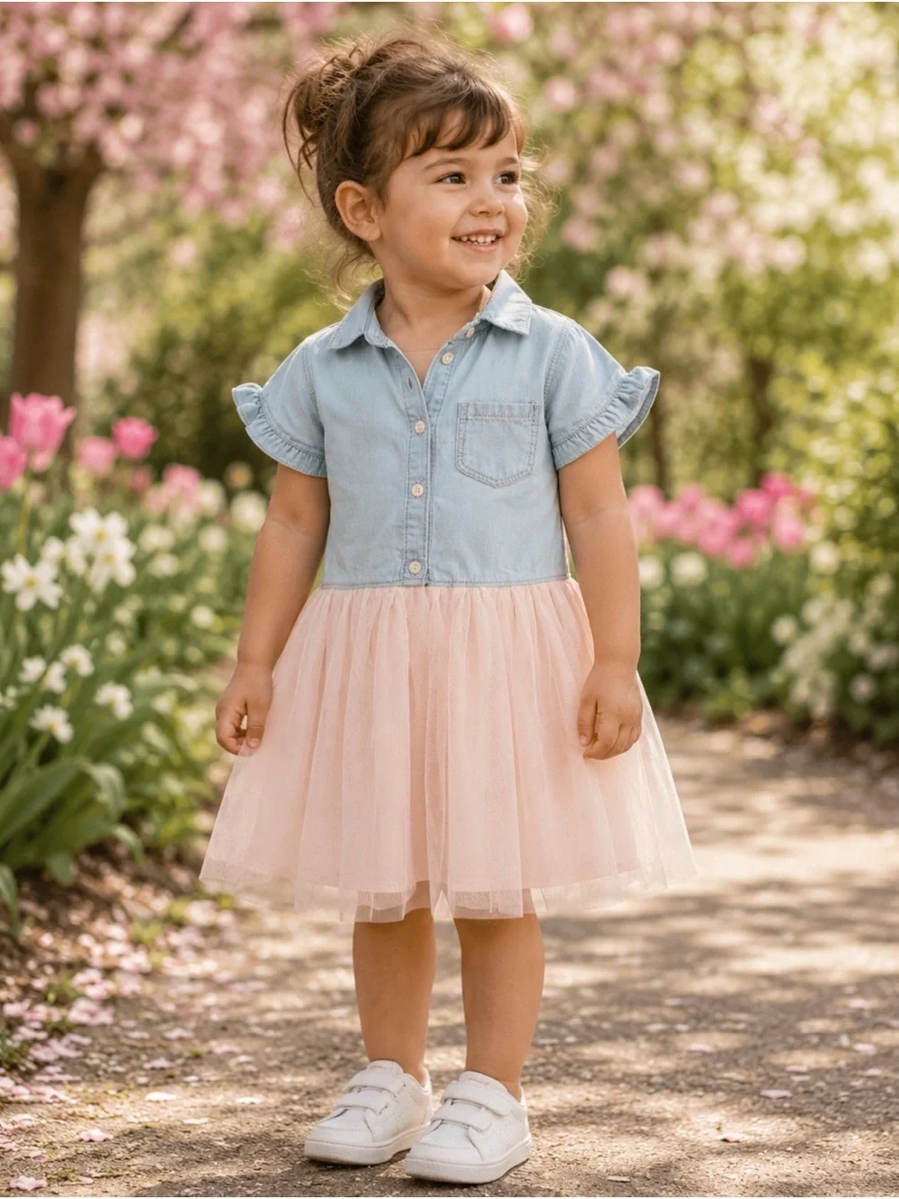 OshKosh B'gosh Light Blue Chambray Top with Blush Pink Tulle Skirt